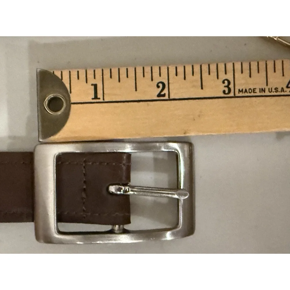 Vintage Brown Leather Dress Belt 38 Men Paneled Casual Silver Large Buckle 45